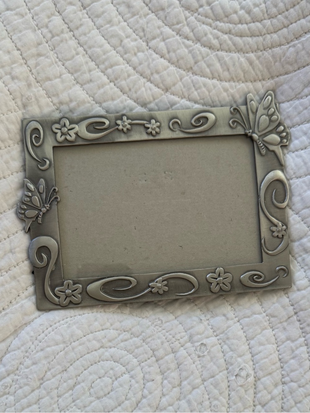 Vintage Y2K Butterfly Flower Silver Picture Frame